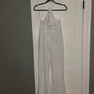 12th Tribe White Sequin Halter Jumpsuit